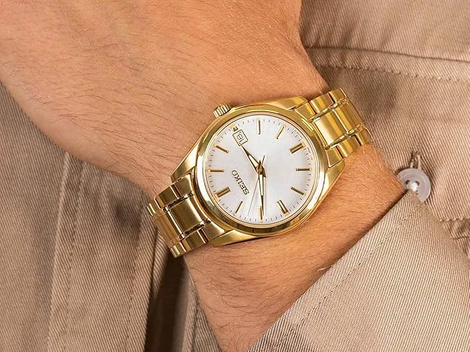 Seiko Men's Essentials Steel Two Tone Japanese Quartz With Gold Strap