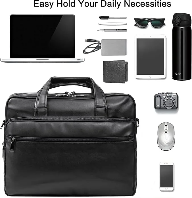 seyfocnia Leather Laptop Bag, Men's