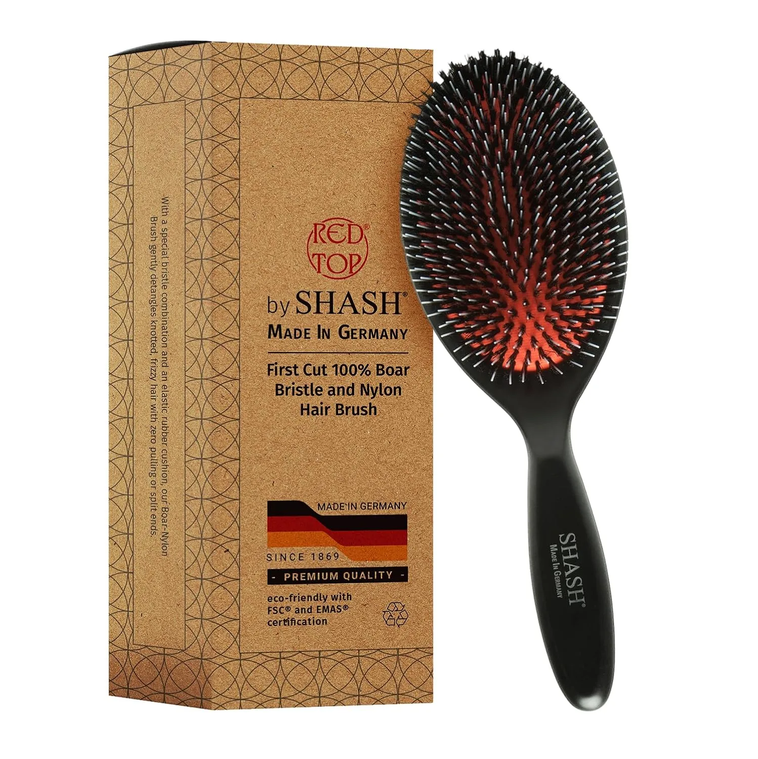 SHASH German handmade boar bristle and nylon hair brush with wooden handle