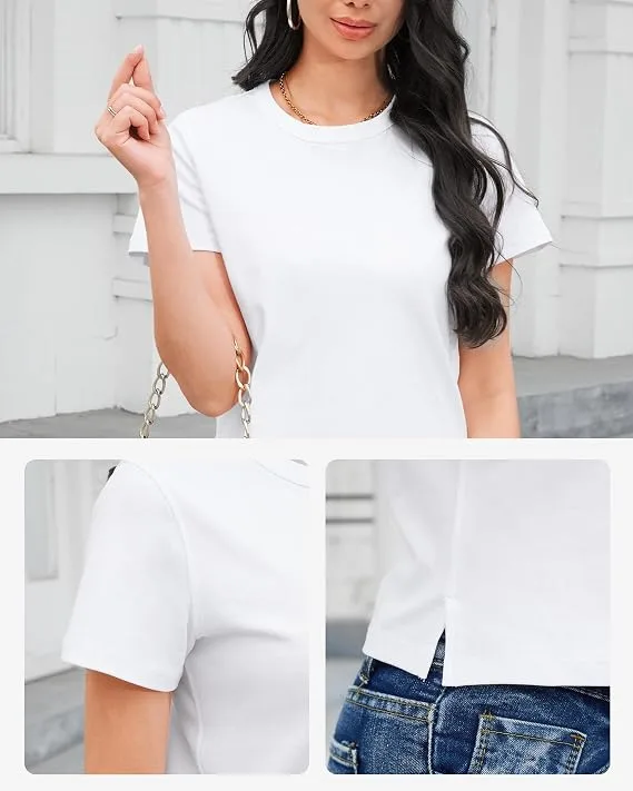 Stelle Women Cotton T Shirts Short Sleeve Basic Tees Casual Boxy Crop Tops