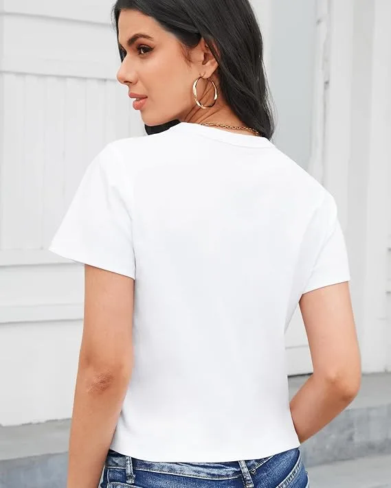 Stelle Women Cotton T Shirts Short Sleeve Basic Tees Casual Boxy Crop Tops