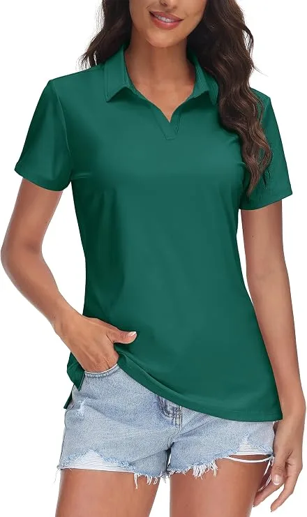 TACVASEN women short sleeve v neck golf polo shirt with collar