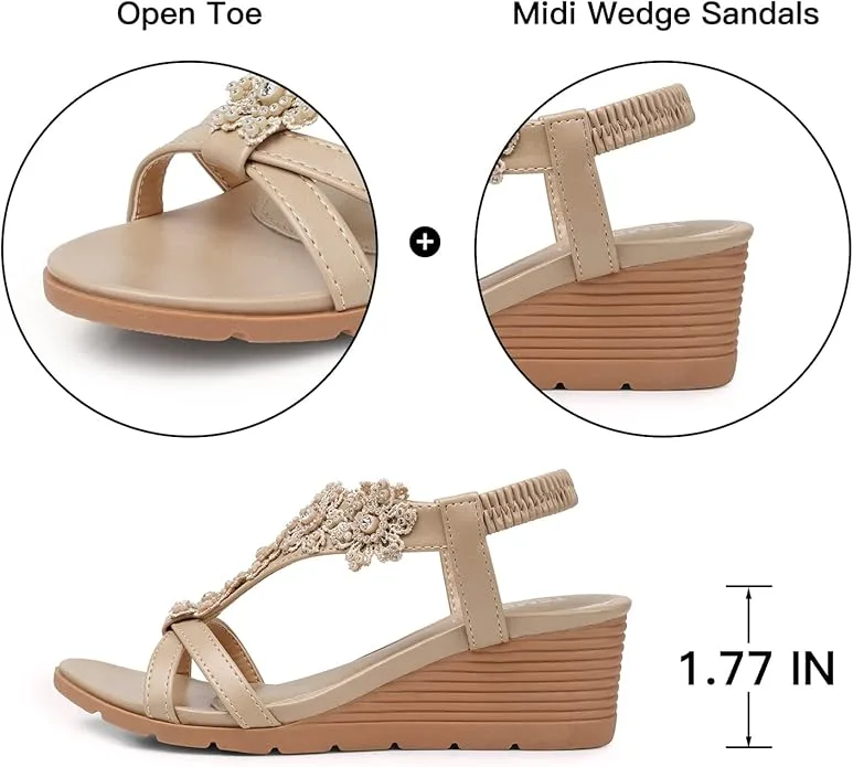 TEMOFON Women's Low Wedge Heels Summer Dressy Platform Sandals