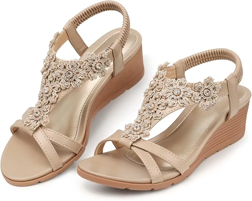 TEMOFON Women's Low Wedge Heels Summer Dressy Platform Sandals