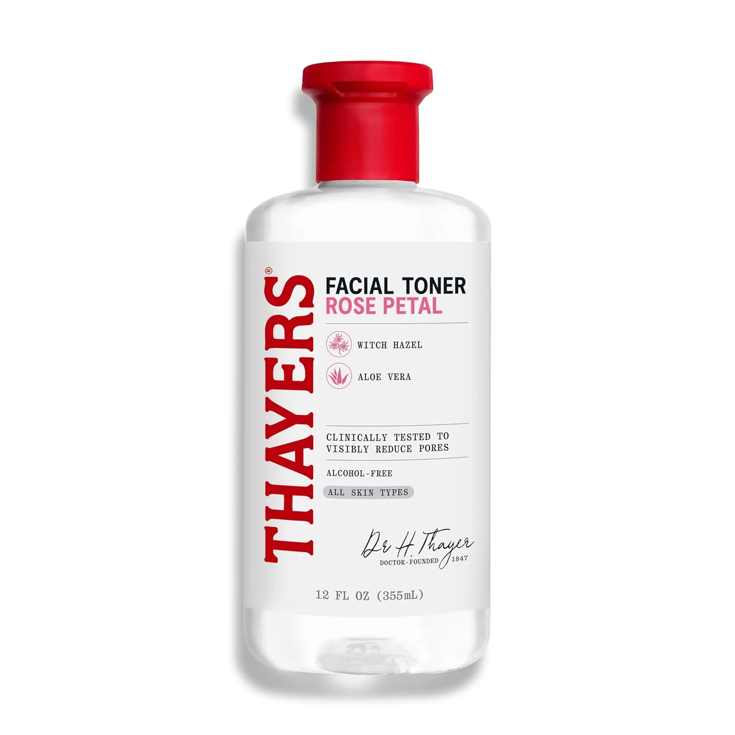 Thayers Rose Petal Facial Toner 12 fl oz bottle front view with red cap