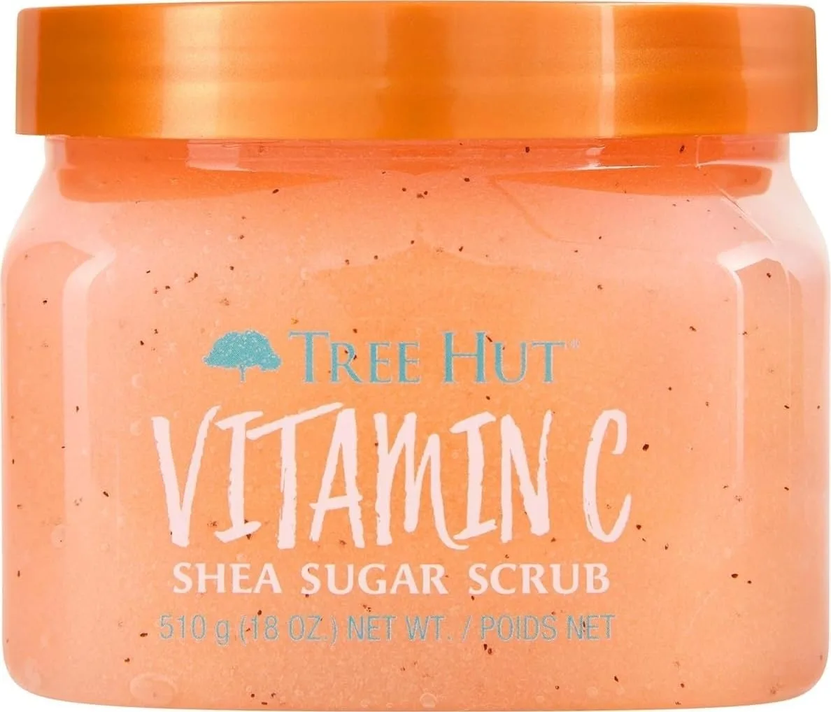 Tree Hut Vitamin C Shea Sugar Scrub eighteen ounce jar on clean white background
