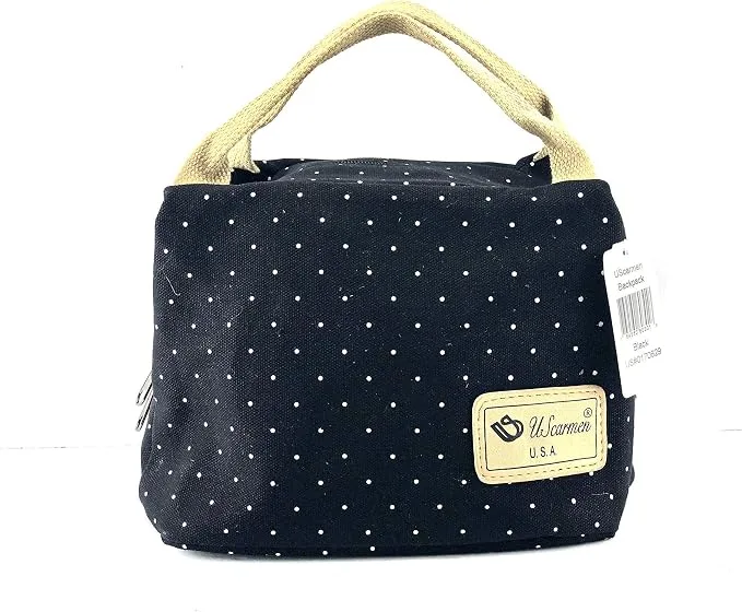 UScarmen polka dot insulated canvas lunch tote bag with carry handles
