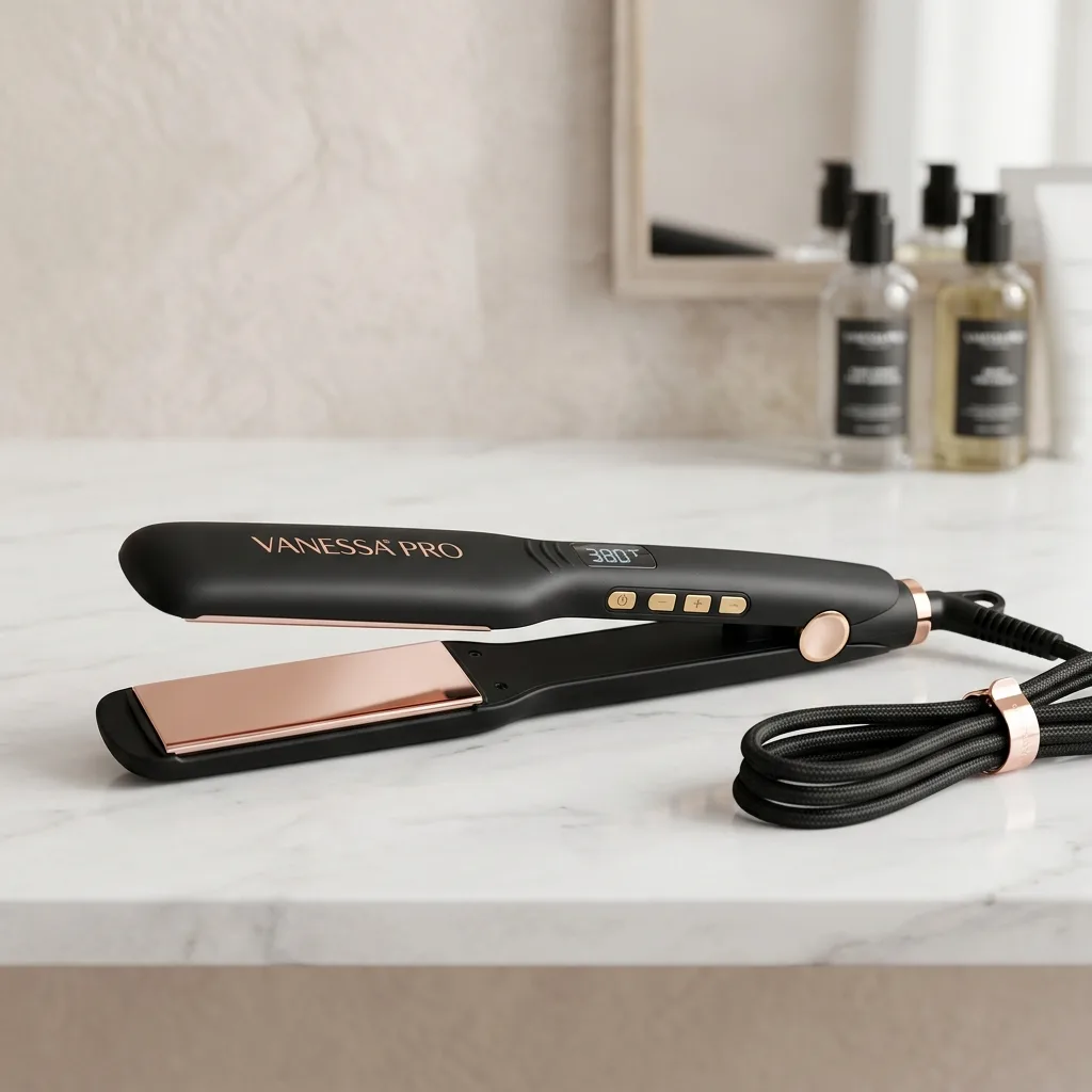 VANESSA PRO titanium flat iron hair straightener with rose gold floating plates