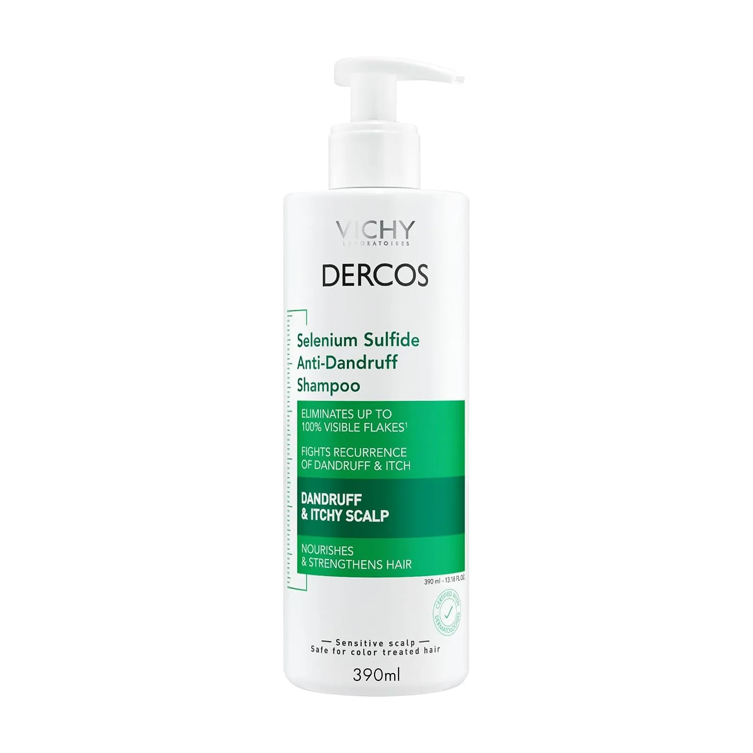 Vichy Dercos anti dandruff shampoo front bottle view selenium sulfide