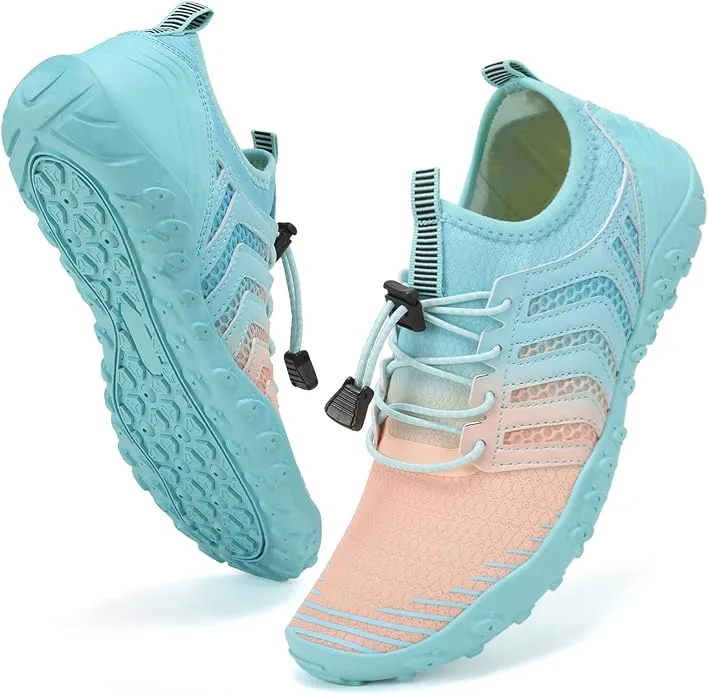 WateLves blue pink gradient barefoot swim shoes upper outsole pair