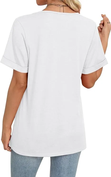 WIHOLL Womens Summer Tops Short Sleeve Basic Casual V Neck T Shirts Trendy Fashion 2026