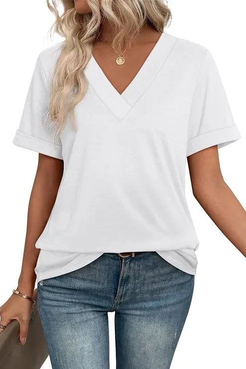 WIHOLL Womens Summer Tops Short Sleeve Basic Casual V Neck T Shirts Trendy Fashion 2026