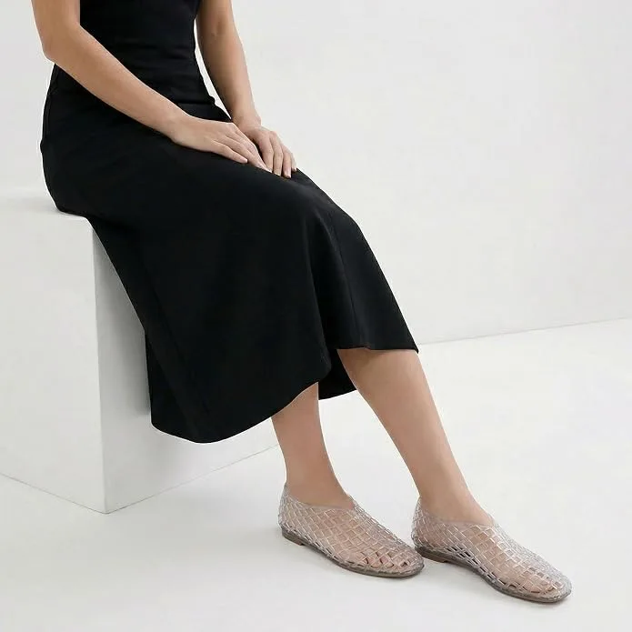 VorisVina Red Jelly Mesh Ballet Flats for Women