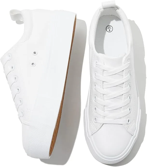 SERNIAL Womens White Platform Sneakers PU Leather Shoes