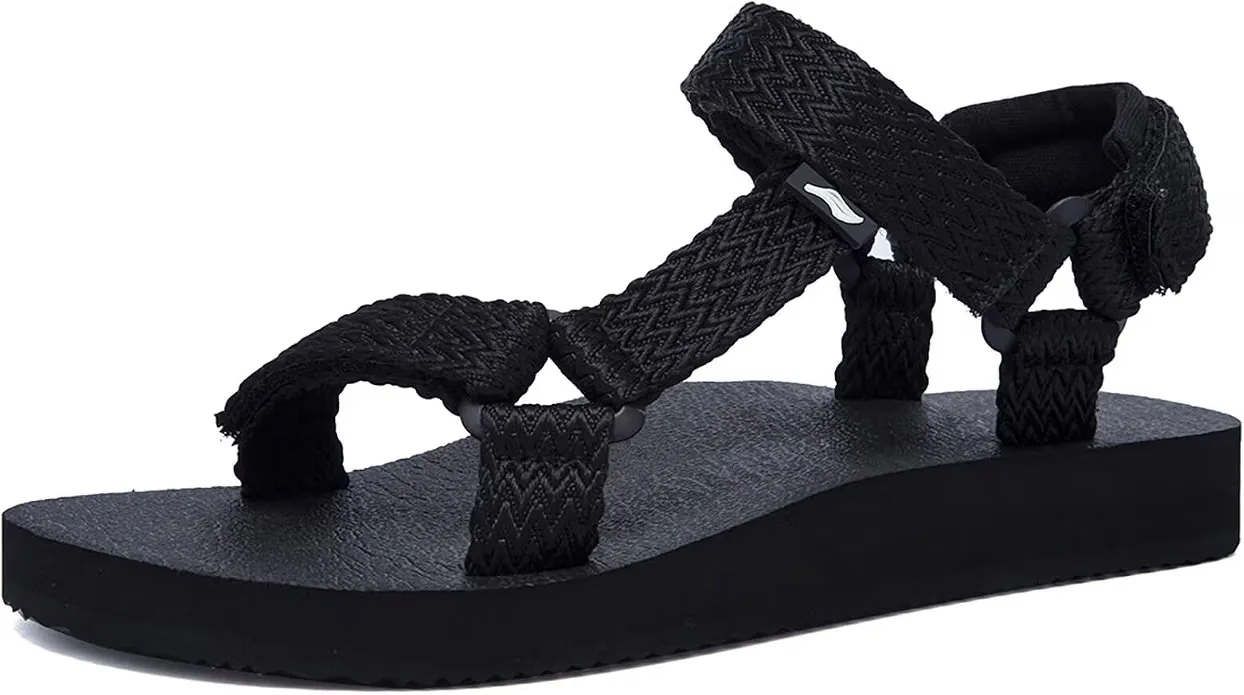 YOCCI women adjustable hook and loop sport hiking sandals with cushioned footbed